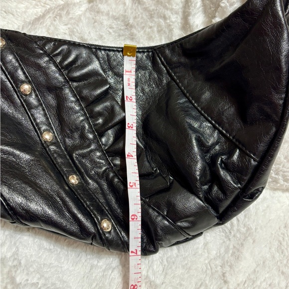 Y2K Chic Black Faux Leather Shoulder Bag with Stud Accents - Picture 6 of 14